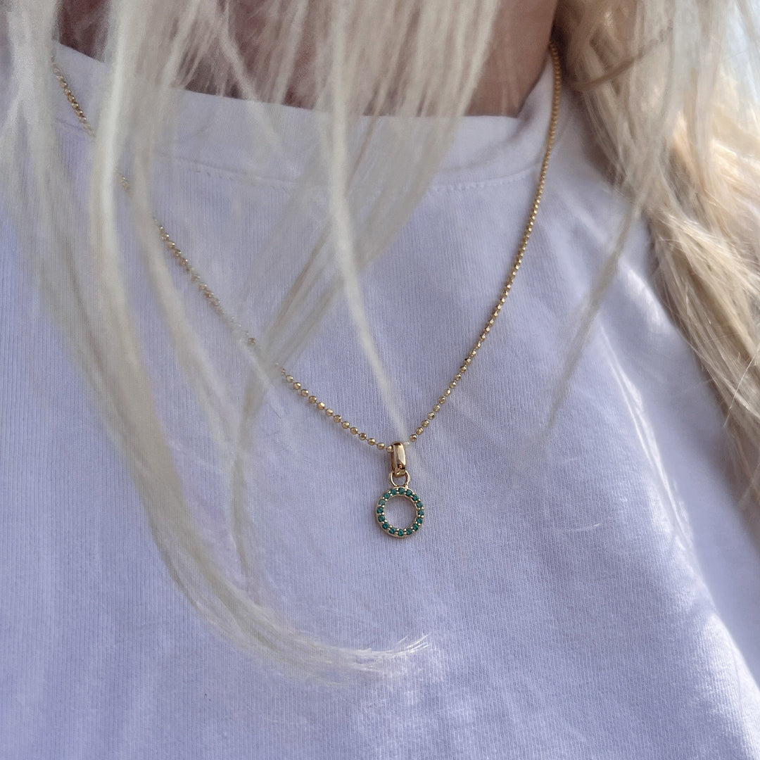 Green CZ circle Earring Pendant - Gold Plated Sterling Silver with 16 Greenne Cubic Zirkonia