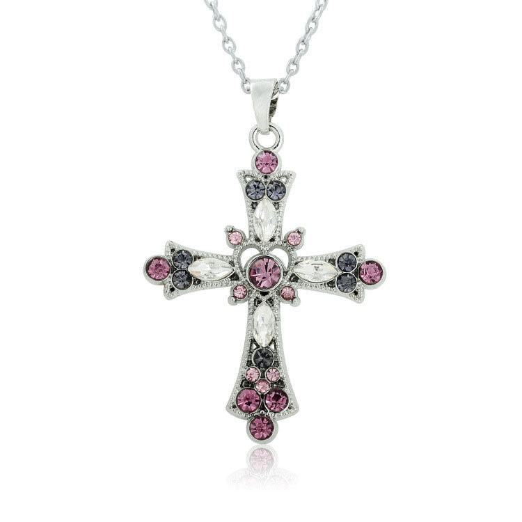 Cross Christianity - Crystal Diamond Color Cross Pendant Girls Clavicle Necklace Jewelry
