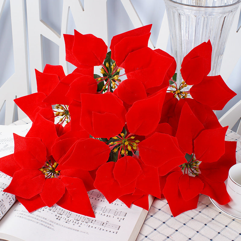 Simulation Poinsettia 7-Heads Decorative Christmas Flowers