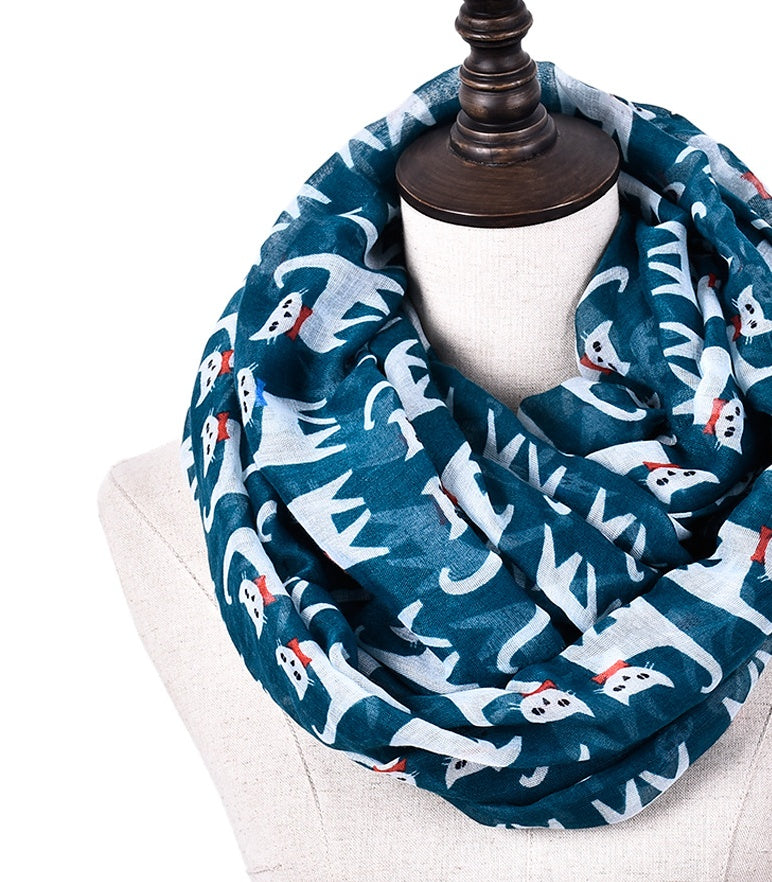 Cartoon cat print scarf cat Bali yarn scarf silk scarf art pattern to protect the heating square scarf