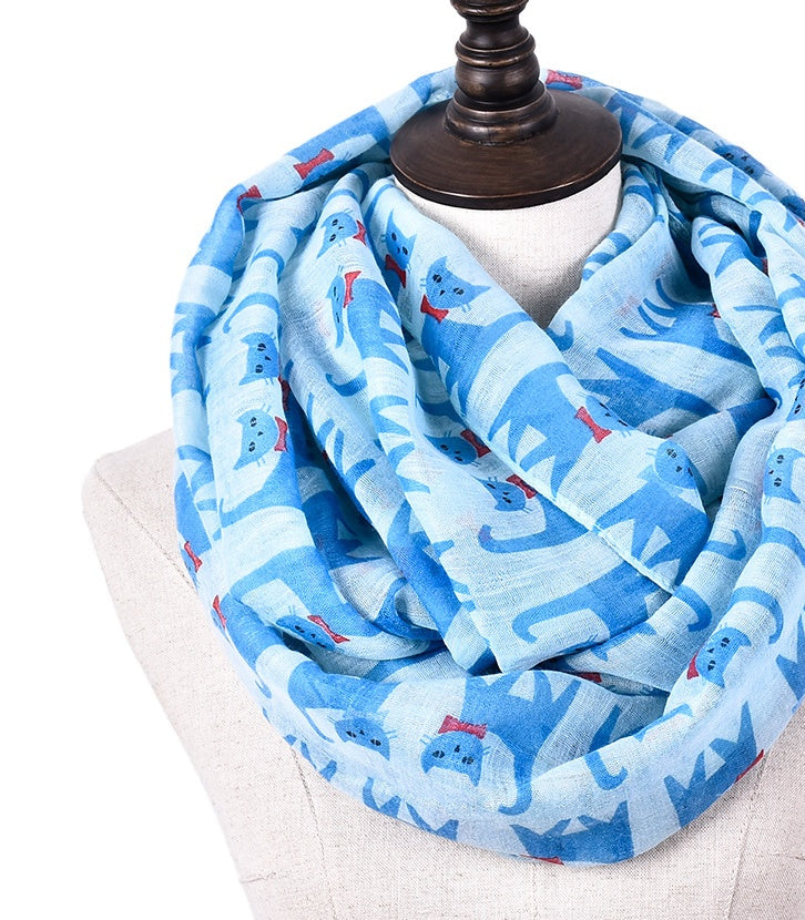 Cartoon cat print scarf cat Bali yarn scarf silk scarf art pattern to protect the heating square scarf