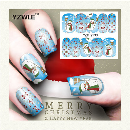 Nagelsticker mit rotem Schneeflocken-Hirsch-Schneemann-Motiv