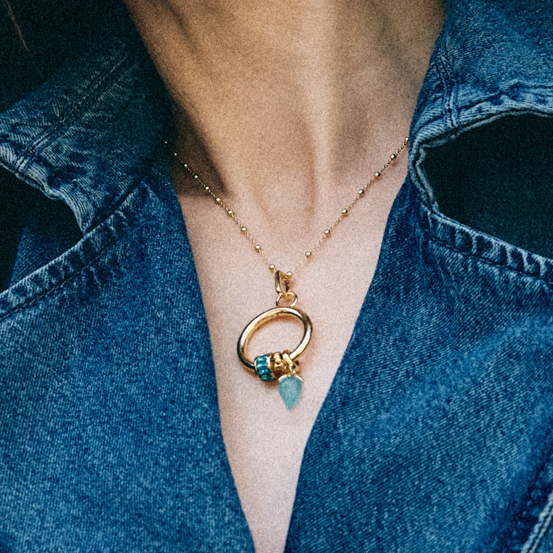 Blue Baguette - Charm 4 mm with Bracelet - Polished Gold-Plated Sterling Silver with 10 Cubic Zirconia