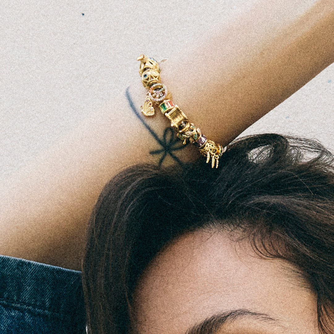 Shine in Peace - Charm 4 mm with Bracelet - Polished Gold-Plated Sterling Silver with 38 Cubic Zirconia