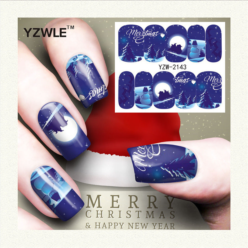 Nagelsticker mit rotem Schneeflocken-Hirsch-Schneemann-Motiv