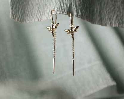 Dragonfly Dangle Earring - Gold Plated Sterling Silver