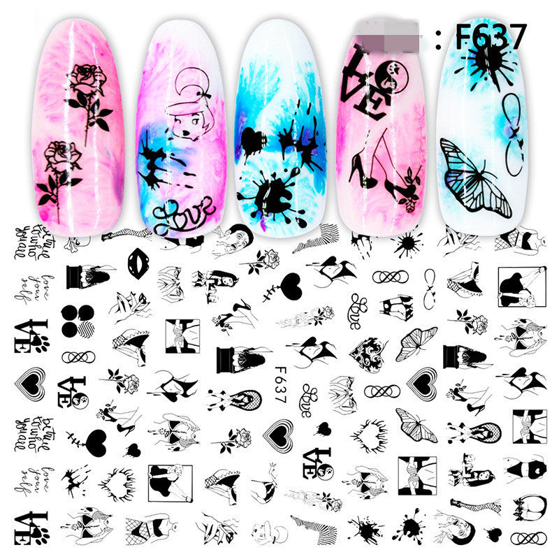 1 Stück Blumen Rosenrot Schwarz Schieber Klebedekoration Nagelkunst Aufkleber Russisches Design 3D Klebeschieber Aufkleber