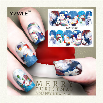 Nagelsticker mit rotem Schneeflocken-Hirsch-Schneemann-Motiv