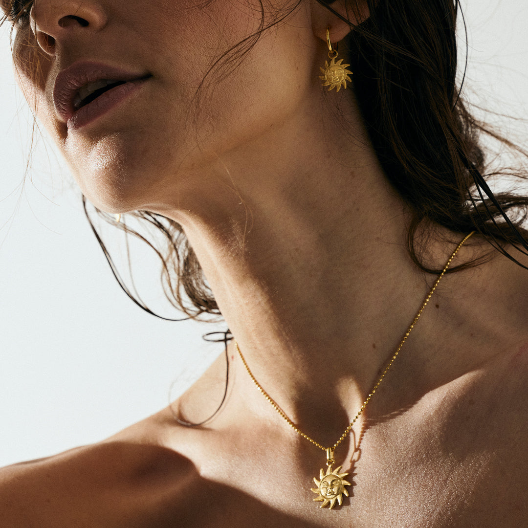 Glowing Sun Hoops - Polished/Matte Gold Plated Sterling Silver