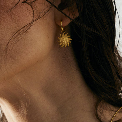 Glowing Sun Hoops - Polished/Matte Gold Plated Sterling Silver