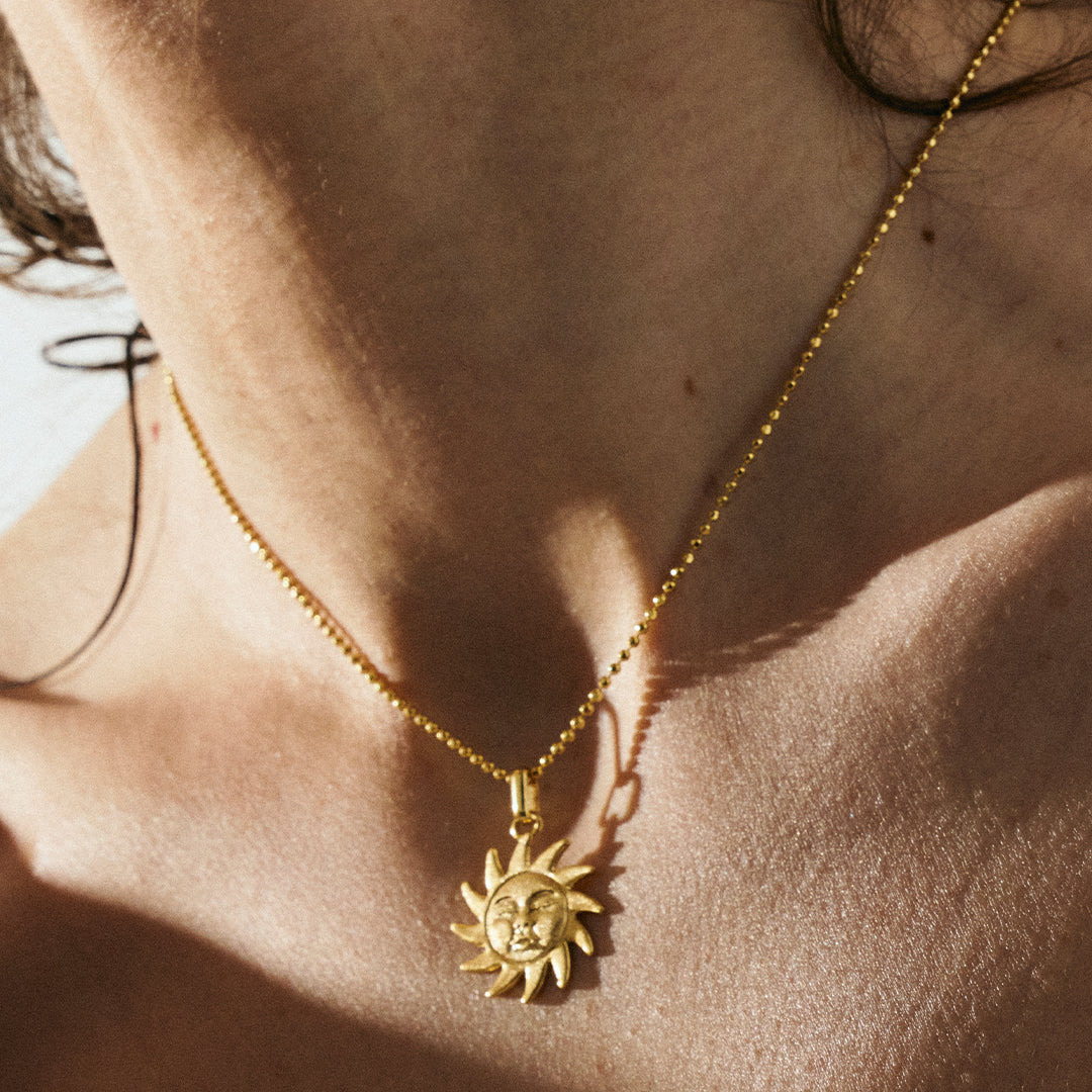 Glowing Sun Earring Pendant - Matte Gold Plated Sterling Silver