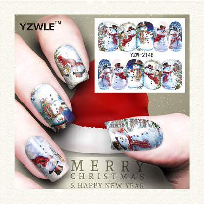 Nagelsticker mit rotem Schneeflocken-Hirsch-Schneemann-Motiv