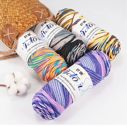 5Strands Milk Cotton Medium Thick Tie-dye Smudge Dyed Yarn