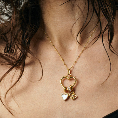 Mother Child True Love - Dangle Charm 4 mm with Bracelet - Polished Gold-Plated Sterling Silver with 6 Cubic Zirconia