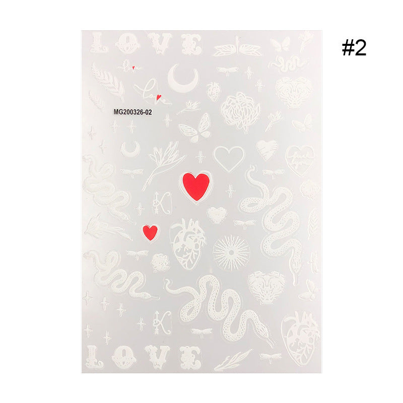 Nagelsticker-Applikation, 3D-Schlangen-Sticker, Nude-Motiv, Schwarz-Weiß, 2-farbiger Nagelsticker-Ornament