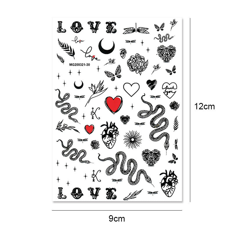 Nagelsticker-Applikation, 3D-Schlangen-Sticker, Nude-Motiv, Schwarz-Weiß, 2-farbiger Nagelsticker-Ornament