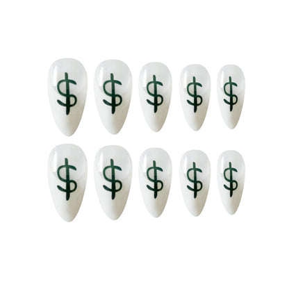 Long Pointed U.S. Dollar Dollar Money Fake Nail Patch