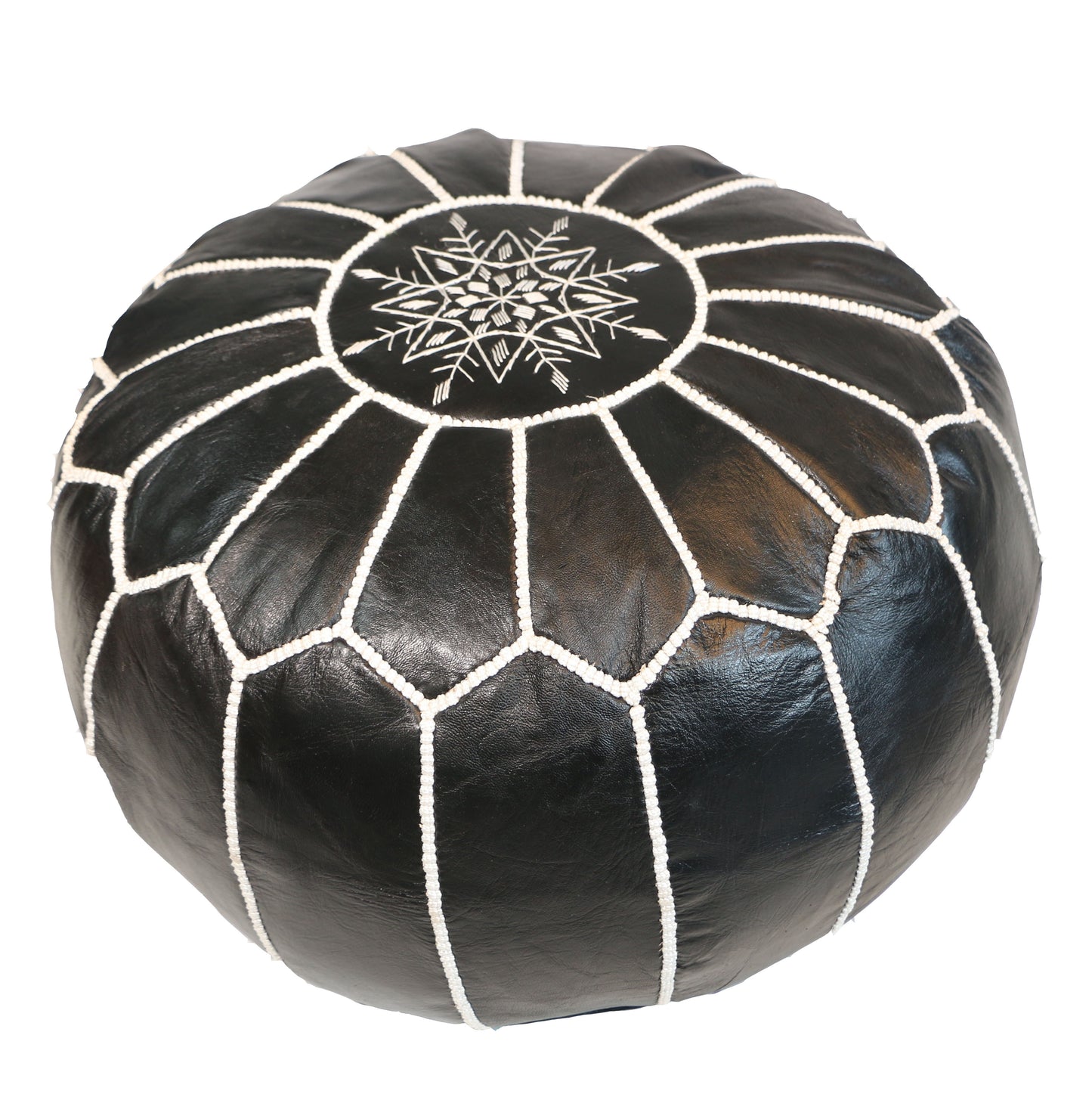 Marokkanischer Leder-Pier, handbestickter Schaffell-Futon