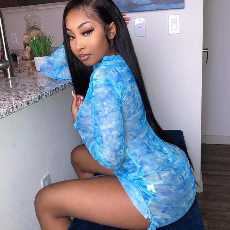 Net yarn print dress