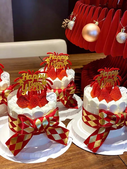 Red Bronzing Diamond Plaid Satin Baking Bow Ribbon