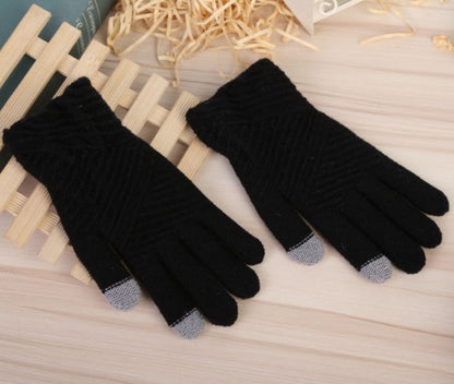 Damenhandschuhe Winter Wollstrickhandschuhe Touchscreen-Fäustlinge halten warm Damen Winter Vollfingerhandschuhe gestreift Mode Herbst