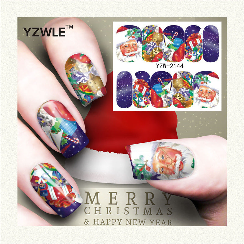 Nagelsticker mit rotem Schneeflocken-Hirsch-Schneemann-Motiv