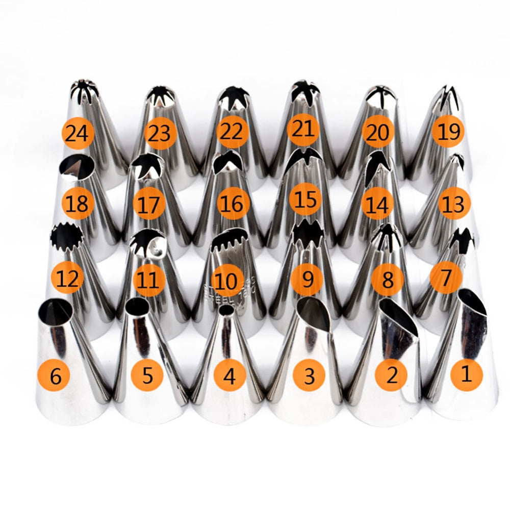 24-teiliges Set mit Spritztüllen aus Edelstahl für Cupcakes, Fondant, Zuckerdekoration und Sahnegebäck