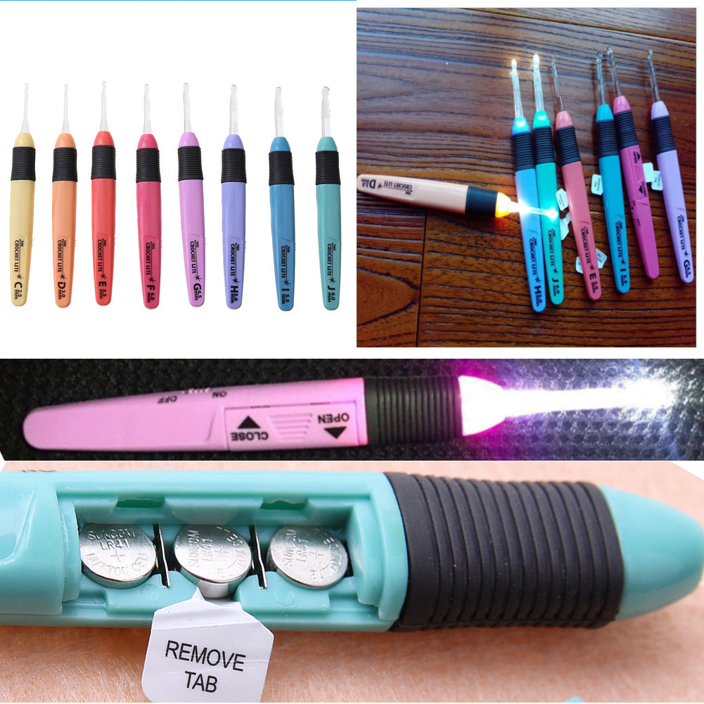 8-teiliges Set Häkelnadeln mit und ohne LED-Griff, Stricknadeln (2,5–6 mm), Nähset, mehrfarbig