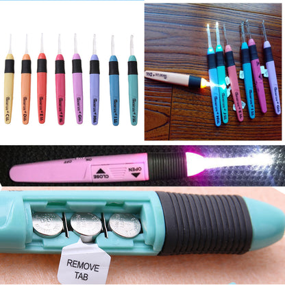 8-teiliges Set Häkelnadeln mit und ohne LED-Griff, Stricknadeln (2,5–6 mm), Nähset, mehrfarbig