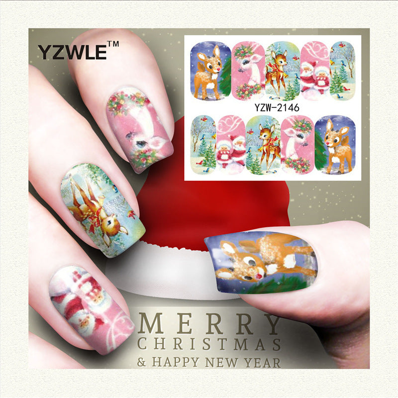 Nagelsticker mit rotem Schneeflocken-Hirsch-Schneemann-Motiv