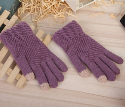 Damenhandschuhe Winter Wollstrickhandschuhe Touchscreen-Fäustlinge halten warm Damen Winter Vollfingerhandschuhe gestreift Mode Herbst