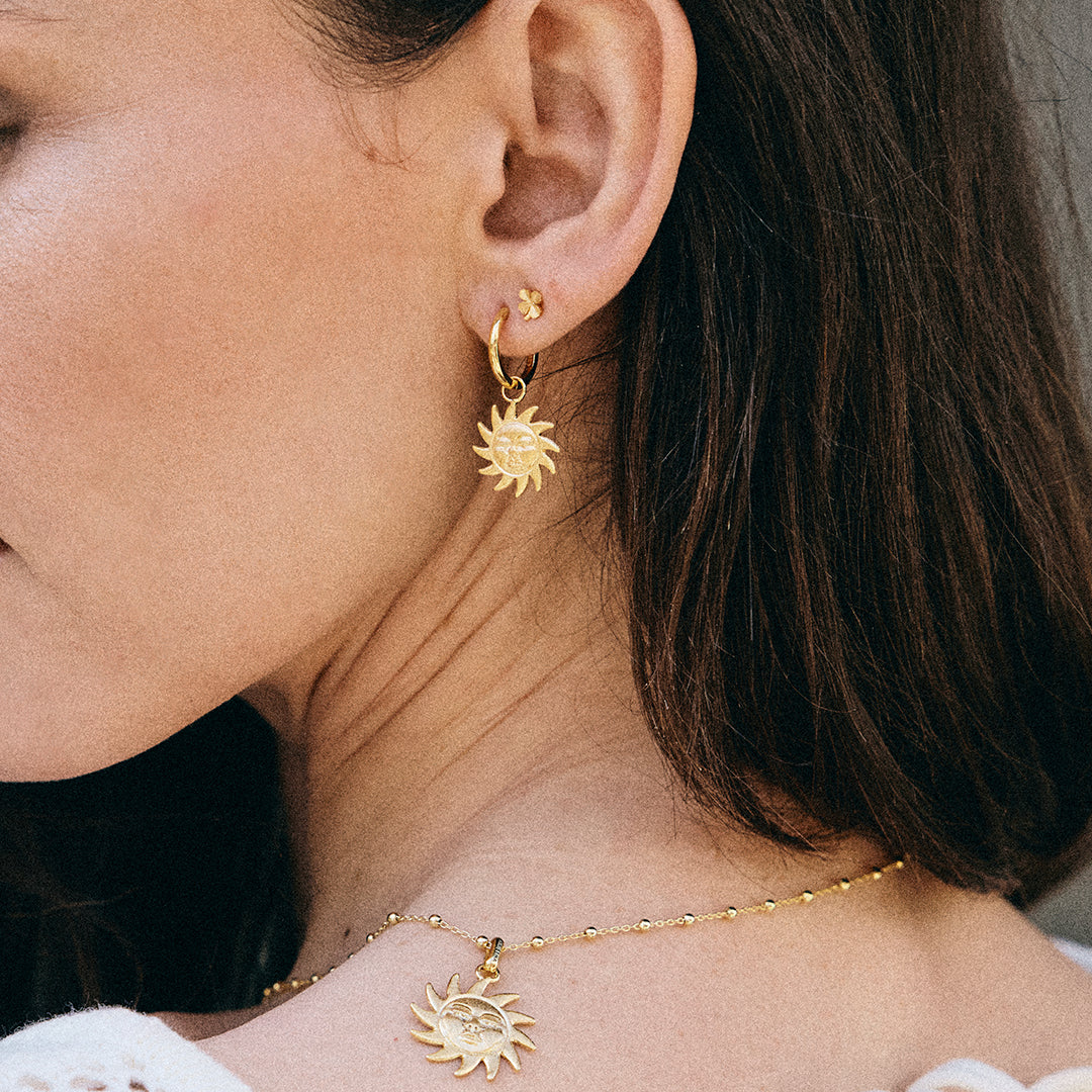 FoWatch Leaf Clover Simple Earring Stud / Single Stud - Gold Plated Sterling Silver