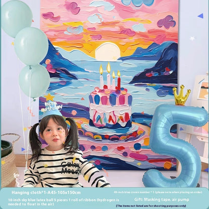 Birthday Party Layout Cake Hanging Cloth Children Background Wall