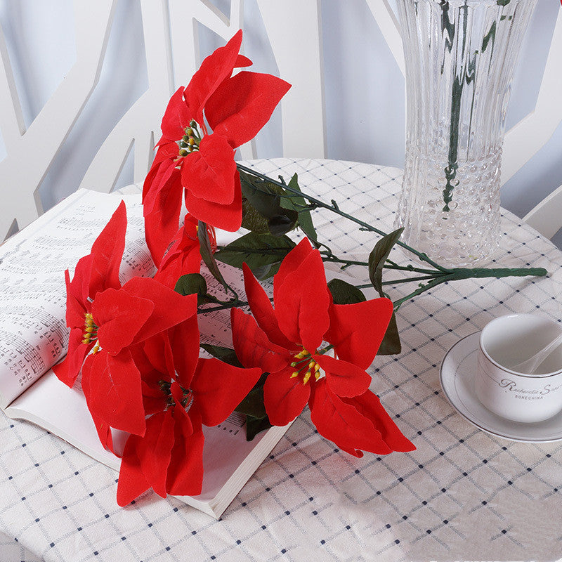 Simulation Poinsettia 7-Heads Decorative Christmas Flowers