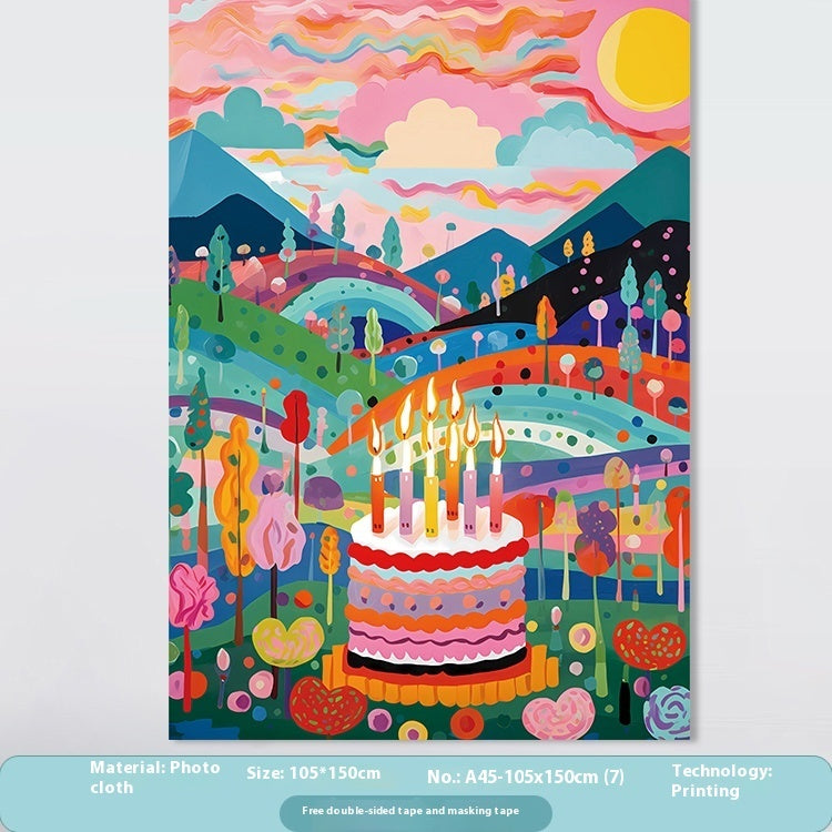 Birthday Party Layout Cake Hanging Cloth Children Background Wall