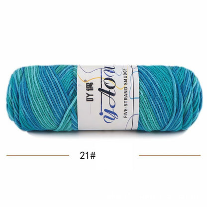 5Strands Milk Cotton Medium Thick Tie-dye Smudge Dyed Yarn