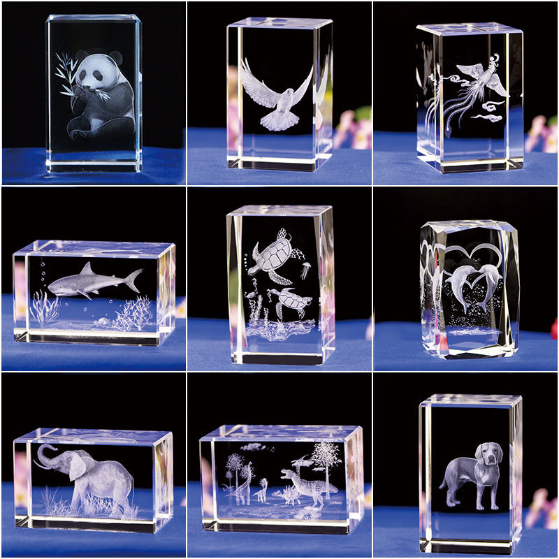 Interior Carving 3D Animal Series Crystal Statue Tourist Souvenir