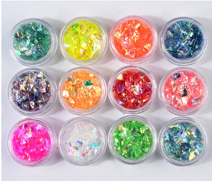 12 Farben Nagelkunst buntes Muschelpapier