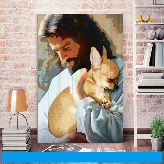 Jesus-Porträt als Wandbild – Jesus-Wandbild – Gott und Chihuahua