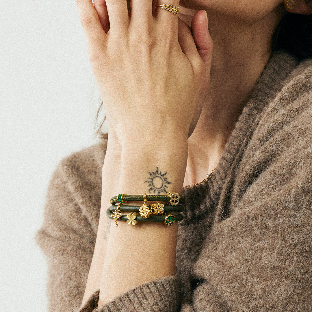 Green Life - Charm 4 mm with Bracelet - Gold-Plated Sterling Silver with 4 Cubic Zirconia