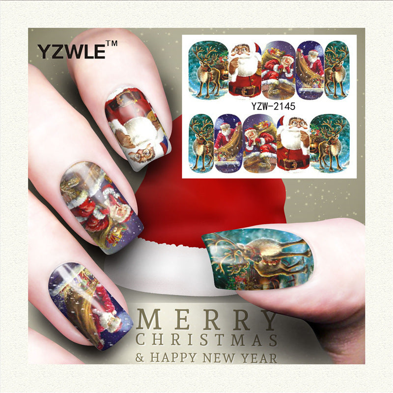 Nagelsticker mit rotem Schneeflocken-Hirsch-Schneemann-Motiv