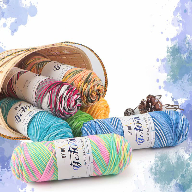 5Strands Milk Cotton Medium Thick Tie-dye Smudge Dyed Yarn