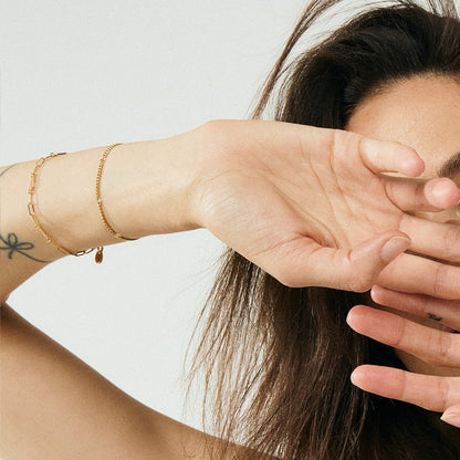 Shiny Links Bracelet - Polished Gold Plated Sterling Silver with 3 white