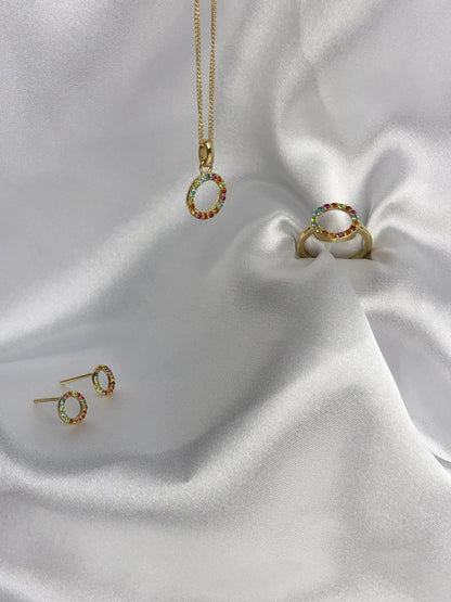 World Goals Stud Earrings - Polished Gold Plated Sterling Silver with 17 Multi color