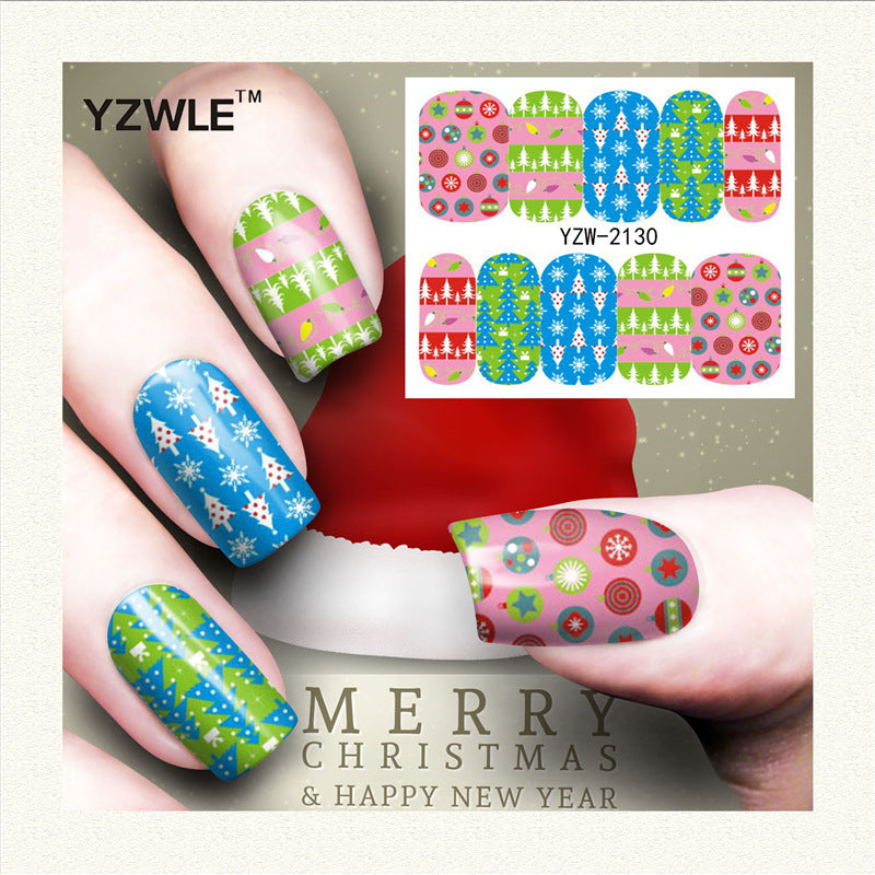 Nagelsticker mit rotem Schneeflocken-Hirsch-Schneemann-Motiv