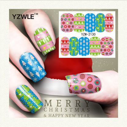 Nagelsticker mit rotem Schneeflocken-Hirsch-Schneemann-Motiv