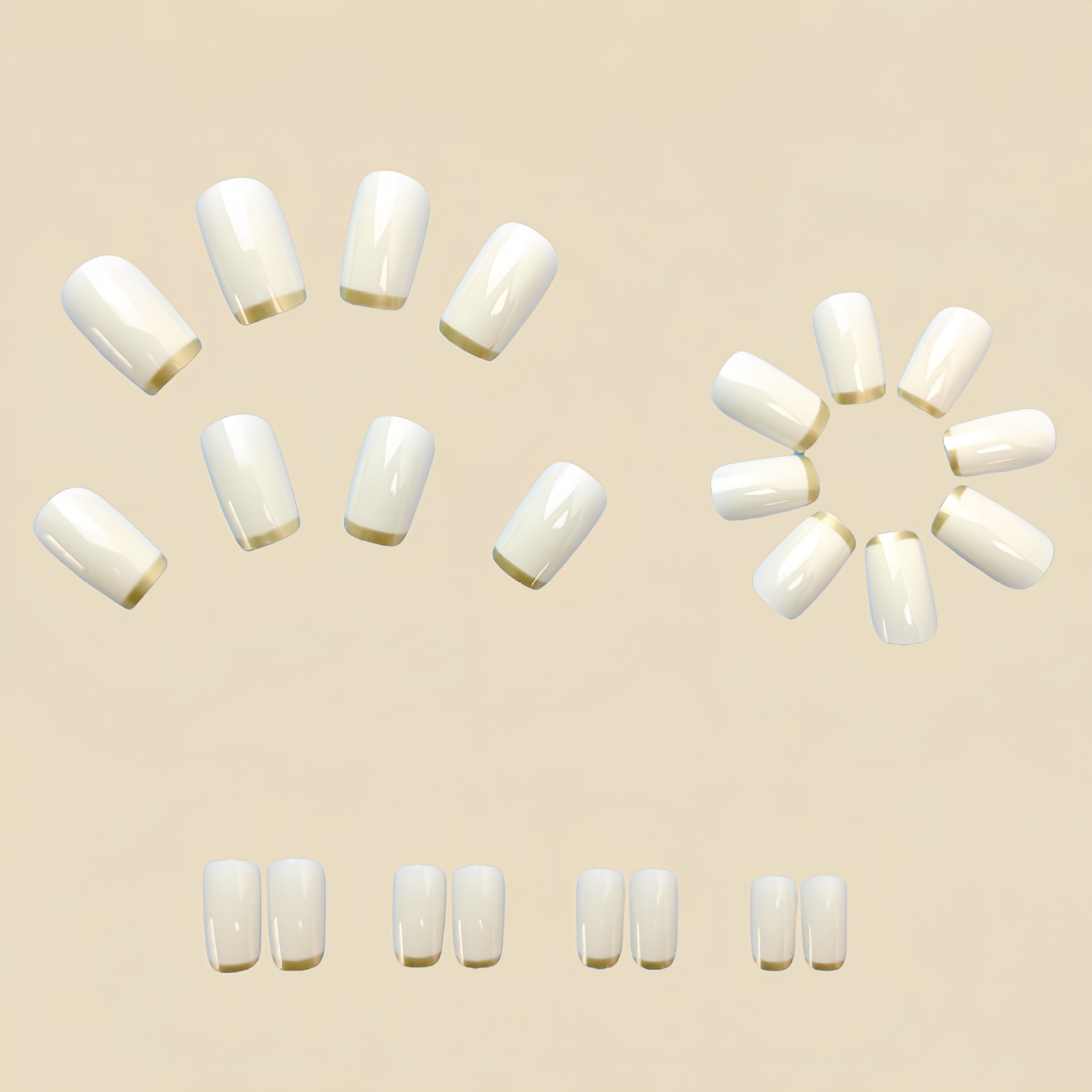 Mid-length European Square Nail Art Patch White French Golden Edge