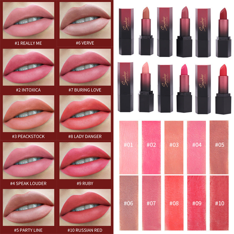 10 Farben, farbbeständig, matt, keine Flecken auf Tassen, Lippenstift