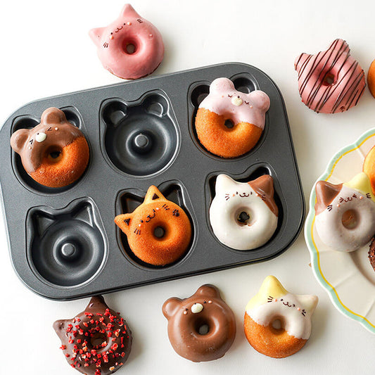 Backform mit Katzen- und Bärenmotiv, ideal für Donuts und als Cartoon-Tier-Backform, antihaftbeschichtet, für Kuchen und andere Backwaren, speziell für den Backofen.