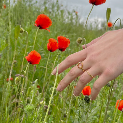 World Goals Ring - Polished Gold Plated Sterling Silver with 17 Multi color Multi stone